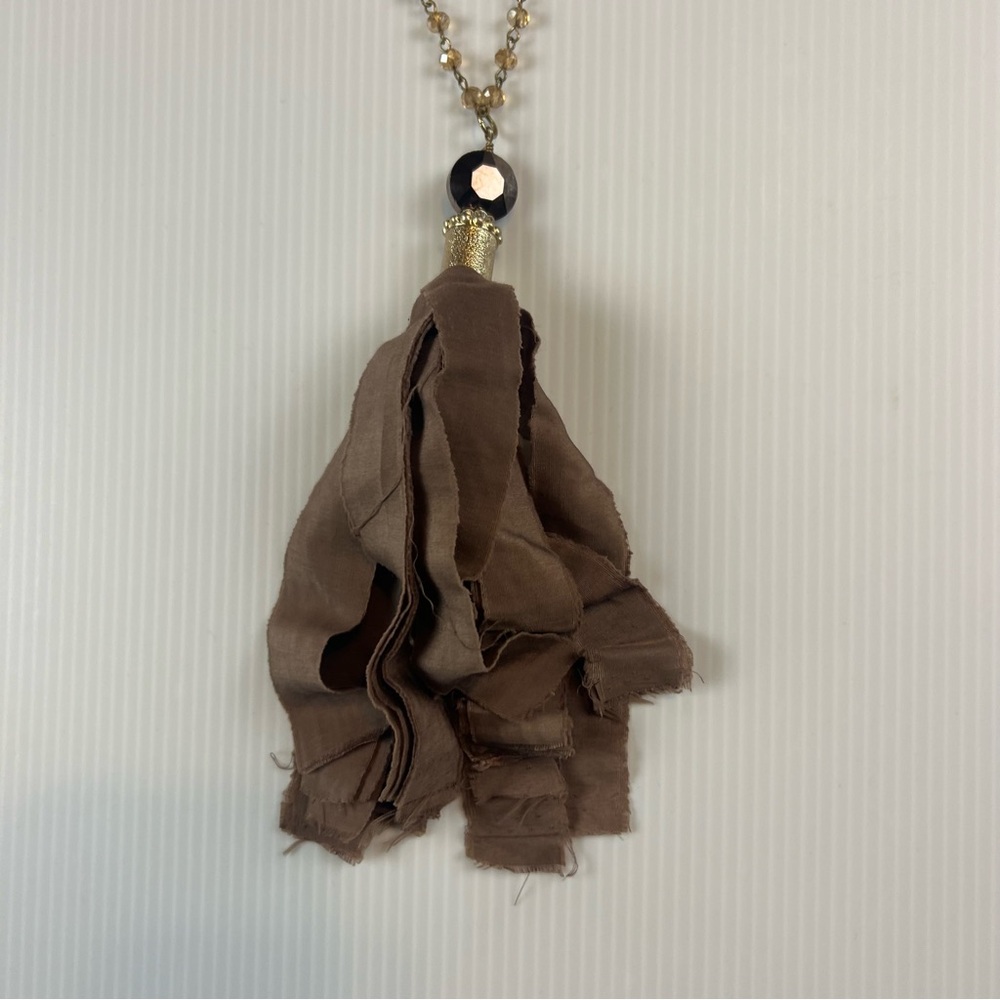 Brown Boho Silk Sari Tassel Necklace